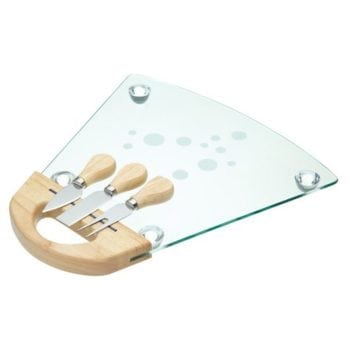 Kitchen Craft Master Class sajt tálaló szett (üveg vágólap, 2 db. sajtkés, 1 db. sajtvilla)